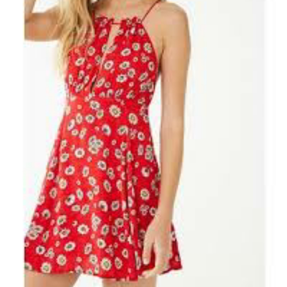 NWT Forever 21 Red Daisy Print Woven Dress Medium